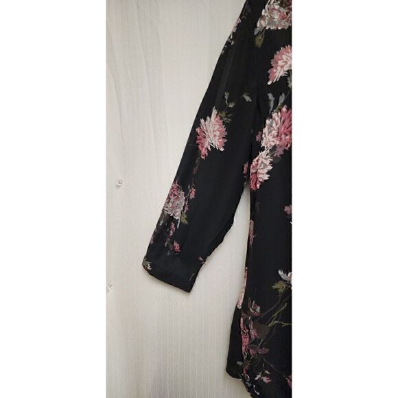 Maurices Floral 3/4 Sleeve Popover V Neck Sheer Chiffon Blouse Size Small - Picture 4 of 9
